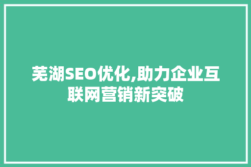 芜湖SEO优化,助力企业互联网营销新突破