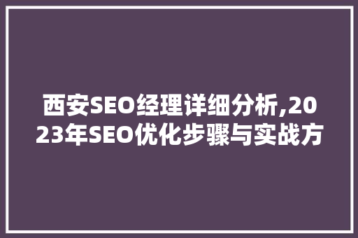 西安SEO经理详细分析,2023年SEO优化步骤与实战方法