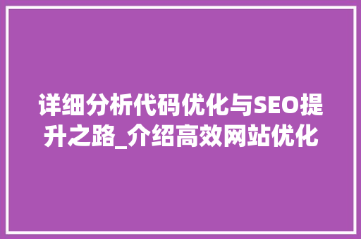 详细分析代码优化与SEO提升之路_介绍高效网站优化步骤