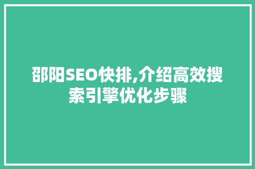 邵阳SEO快排,介绍高效搜索引擎优化步骤