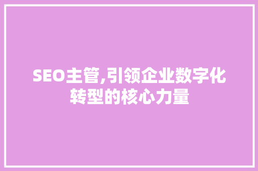 SEO主管,引领企业数字化转型的核心力量