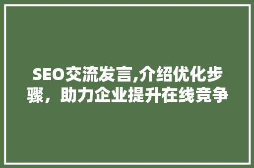 SEO交流发言,介绍优化步骤，助力企业提升在线竞争力