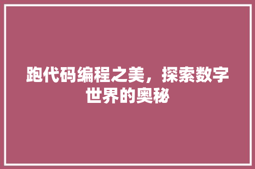 跑代码编程之美，探索数字世界的奥秘