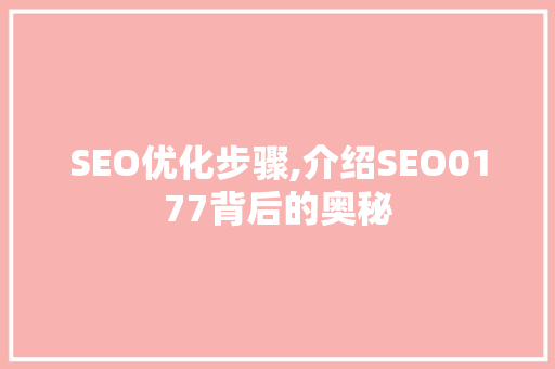 SEO优化步骤,介绍SEO0177背后的奥秘
