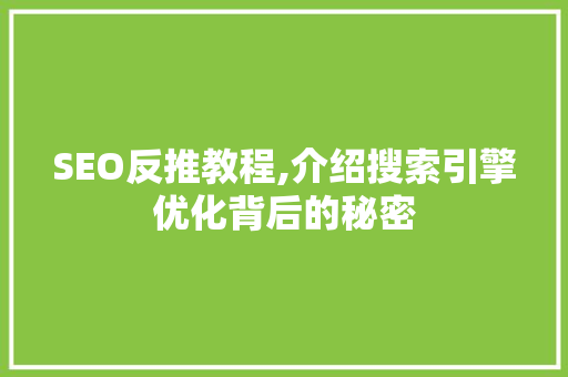 SEO反推教程,介绍搜索引擎优化背后的秘密