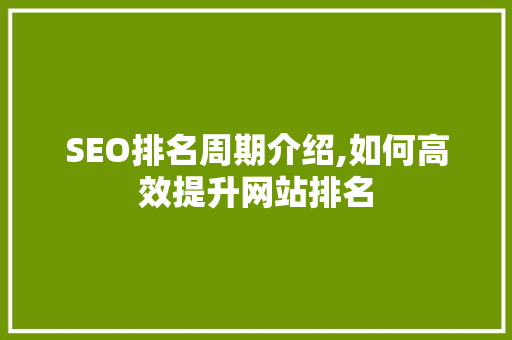 SEO排名周期介绍,如何高效提升网站排名