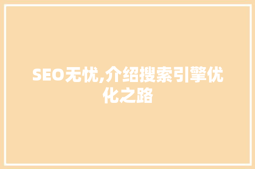 SEO无忧,介绍搜索引擎优化之路