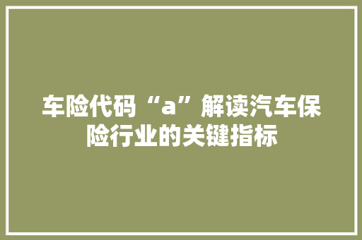 车险代码“a”解读汽车保险行业的关键指标