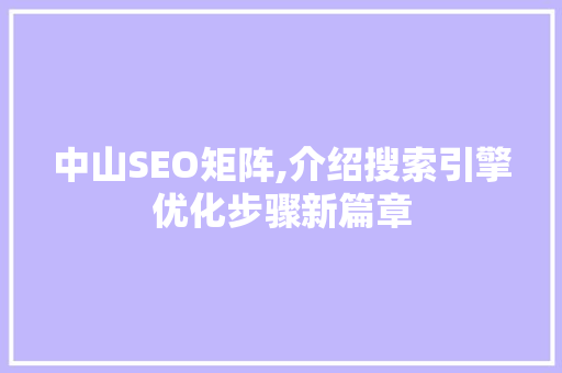 中山SEO矩阵,介绍搜索引擎优化步骤新篇章