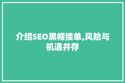 介绍SEO黑帽接单,风险与机遇并存