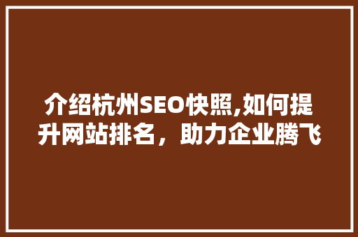 介绍杭州SEO快照,如何提升网站排名，助力企业腾飞