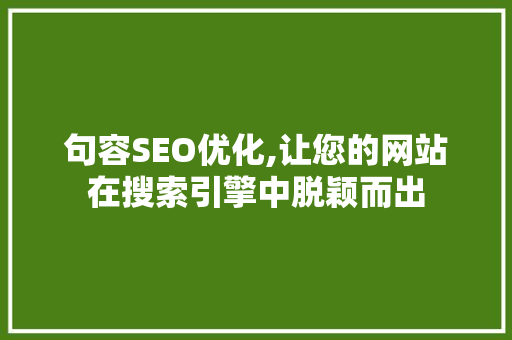 句容SEO优化,让您的网站在搜索引擎中脱颖而出