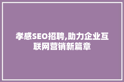 孝感SEO招聘,助力企业互联网营销新篇章