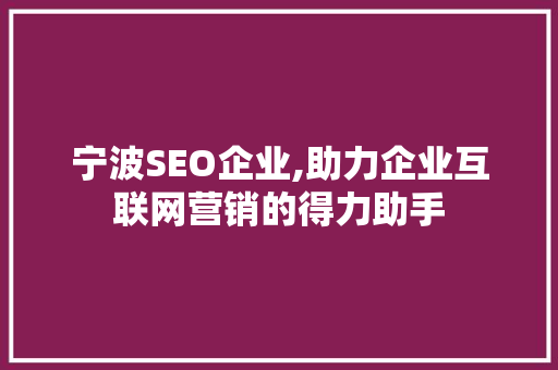 宁波SEO企业,助力企业互联网营销的得力助手