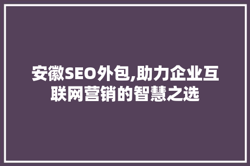 安徽SEO外包,助力企业互联网营销的智慧之选