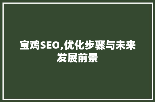 宝鸡SEO,优化步骤与未来发展前景