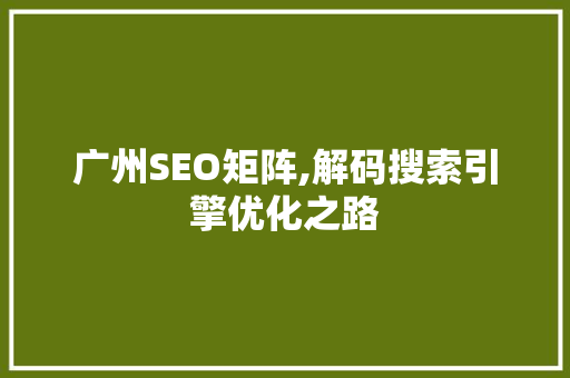 广州SEO矩阵,解码搜索引擎优化之路