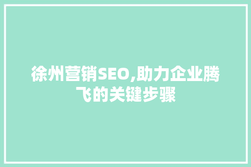 徐州营销SEO,助力企业腾飞的关键步骤