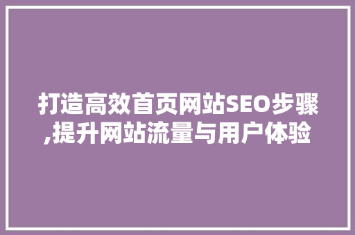 打造高效首页网站SEO步骤,提升网站流量与用户体验的关键