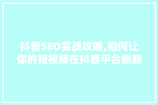 抖音SEO实战攻略,如何让你的短视频在抖音平台脱颖而出