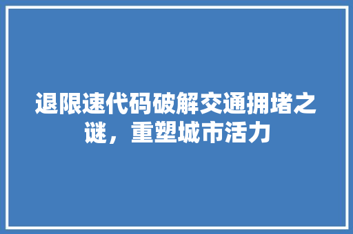 退限速代码破解交通拥堵之谜，重塑城市活力