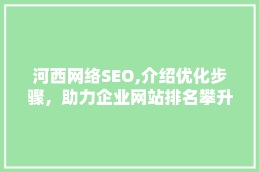 河西网络SEO,介绍优化步骤，助力企业网站排名攀升