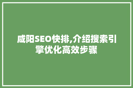 咸阳SEO快排,介绍搜索引擎优化高效步骤