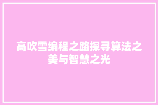 高吹雪编程之路探寻算法之美与智慧之光