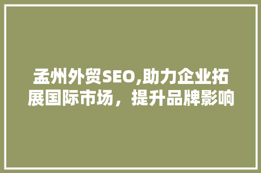 孟州外贸SEO,助力企业拓展国际市场，提升品牌影响力