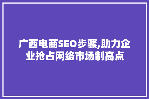 广西电商SEO步骤,助力企业抢占网络市场制高点