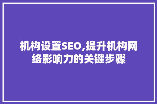 机构设置SEO,提升机构网络影响力的关键步骤