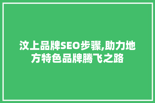 汶上品牌SEO步骤,助力地方特色品牌腾飞之路