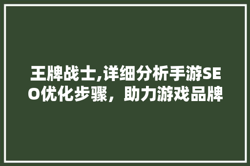 王牌战士,详细分析手游SEO优化步骤，助力游戏品牌腾飞