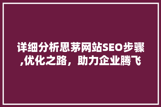 详细分析思茅网站SEO步骤,优化之路，助力企业腾飞