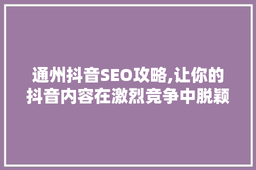 通州抖音SEO攻略,让你的抖音内容在激烈竞争中脱颖而出