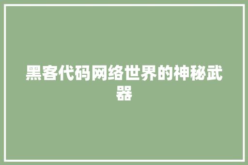 黑客代码网络世界的神秘武器