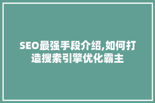 SEO最强手段介绍,如何打造搜索引擎优化霸主