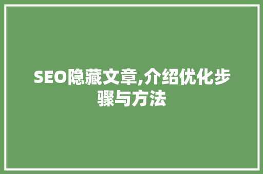 SEO隐藏文章,介绍优化步骤与方法