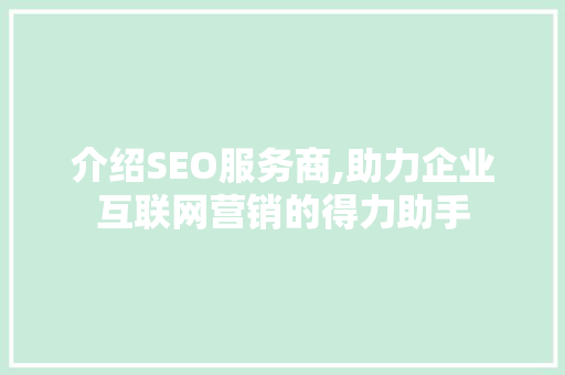 介绍SEO服务商,助力企业互联网营销的得力助手