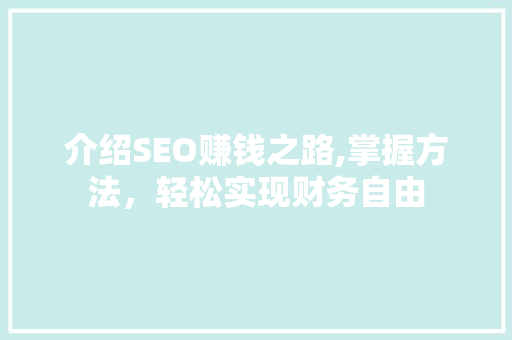介绍SEO赚钱之路,掌握方法，轻松实现财务自由