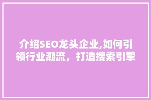介绍SEO龙头企业,如何引领行业潮流，打造搜索引擎优化新标杆