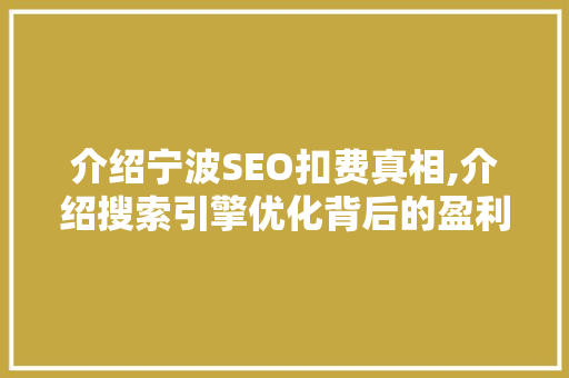 介绍宁波SEO扣费真相,介绍搜索引擎优化背后的盈利之路