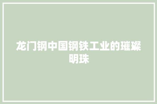 龙门钢中国钢铁工业的璀璨明珠