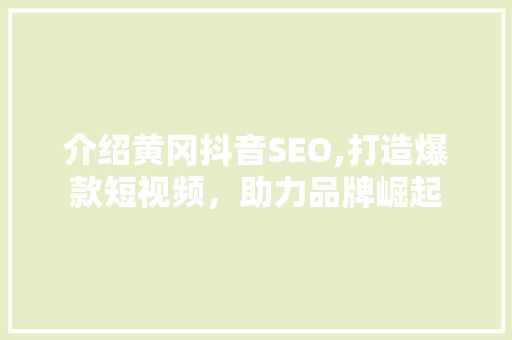 介绍黄冈抖音SEO,打造爆款短视频，助力品牌崛起