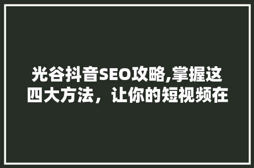 光谷抖音SEO攻略,掌握这四大方法，让你的短视频在抖音平台脱颖而出！