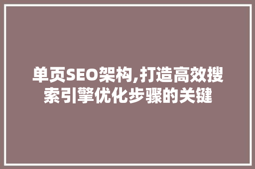 单页SEO架构,打造高效搜索引擎优化步骤的关键