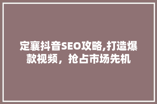 定襄抖音SEO攻略,打造爆款视频，抢占市场先机