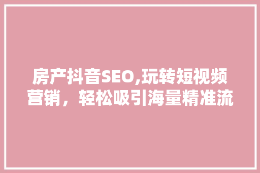 房产抖音SEO,玩转短视频营销，轻松吸引海量精准流量