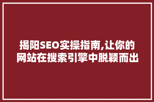 揭阳SEO实操指南,让你的网站在搜索引擎中脱颖而出