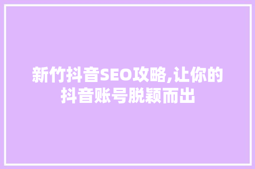 新竹抖音SEO攻略,让你的抖音账号脱颖而出